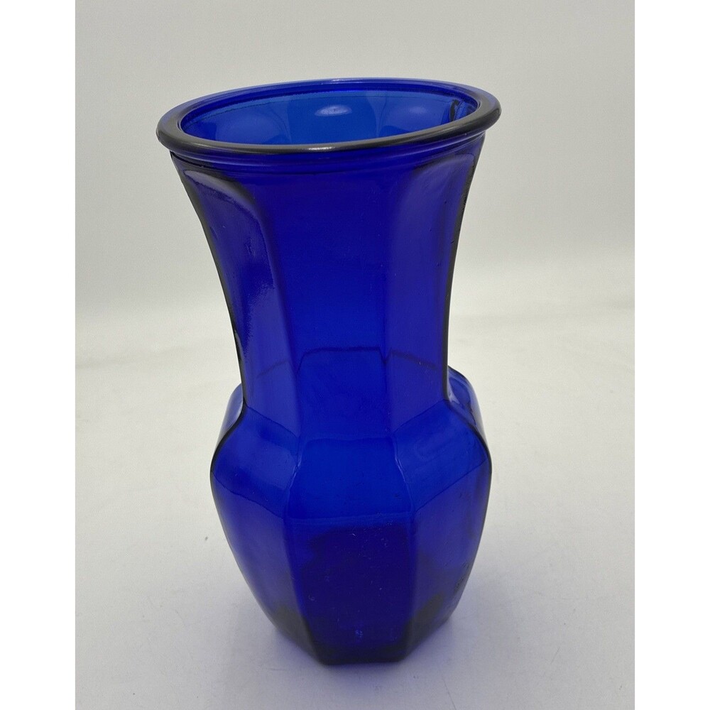 Vintage Cobalt  Dark Blue  Glass Fluted Panel Vase - 9-1/2" tall Good Condition